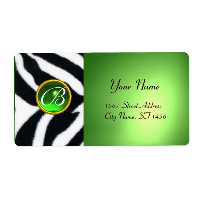 ÉTIQUETTE MONOGRAMME DE FOURRURE ZEBRA BLANC VERT EMERALD (Devant)