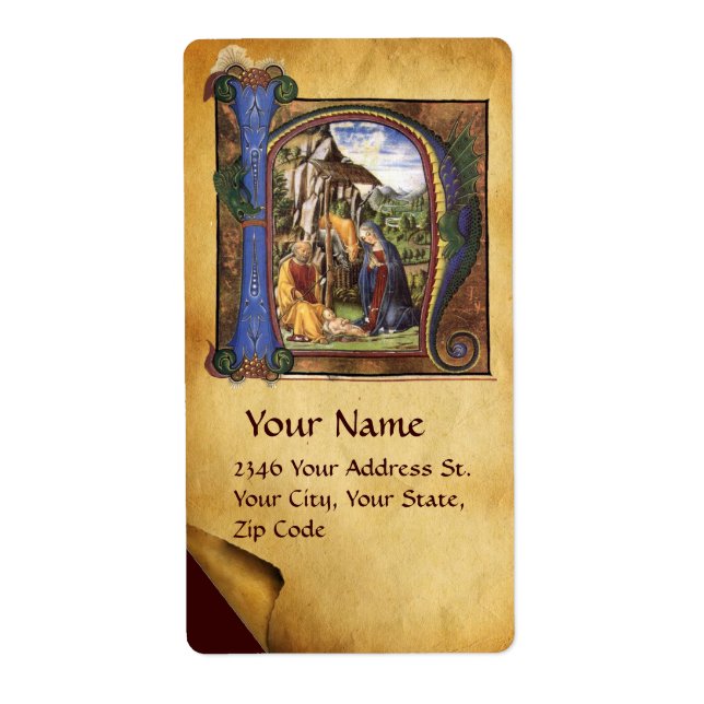 ÉTIQUETTE MONOGRAMME DE LA NATIVITÉ PARCHEMENT DE NOËL (Devant)