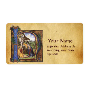 ÉTIQUETTE MONOGRAMME DE LA NATIVITÉ PARCHEMENT DE NOËL
