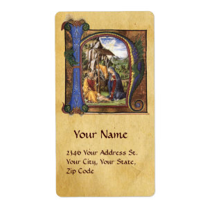ÉTIQUETTE MONOGRAMME DE LA NATIVITÉ PARCHEMENT DE NOËL