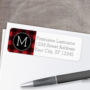 Étiquette Monogramme de Motif de Buffle Noir Rouge Rustique