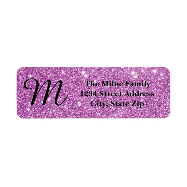 Étiquette Monogramme de Parties scintillant violette - Étiqu (Devant)