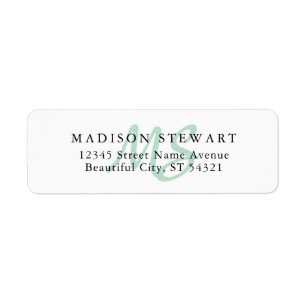 Étiquette Monogramme de pinceau vert de menthe moderne et él