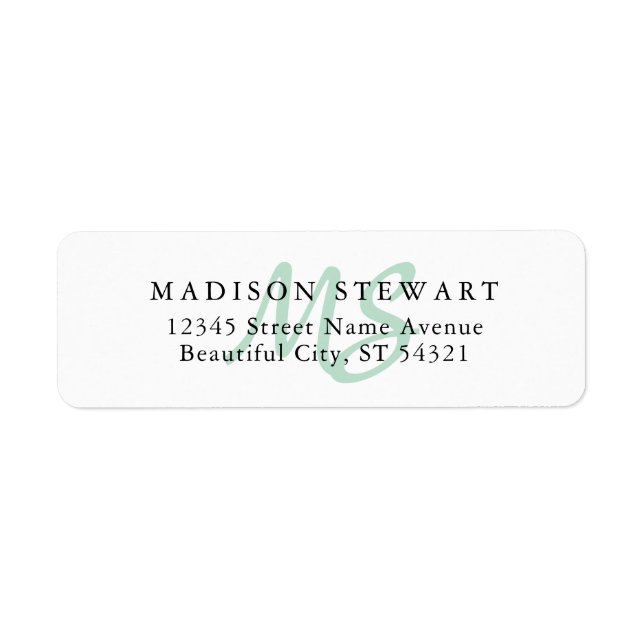 Étiquette Monogramme de pinceau vert de menthe moderne et él (Devant)