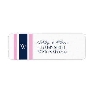Étiquette Monogramme des rayures   de rose et de bleu marine