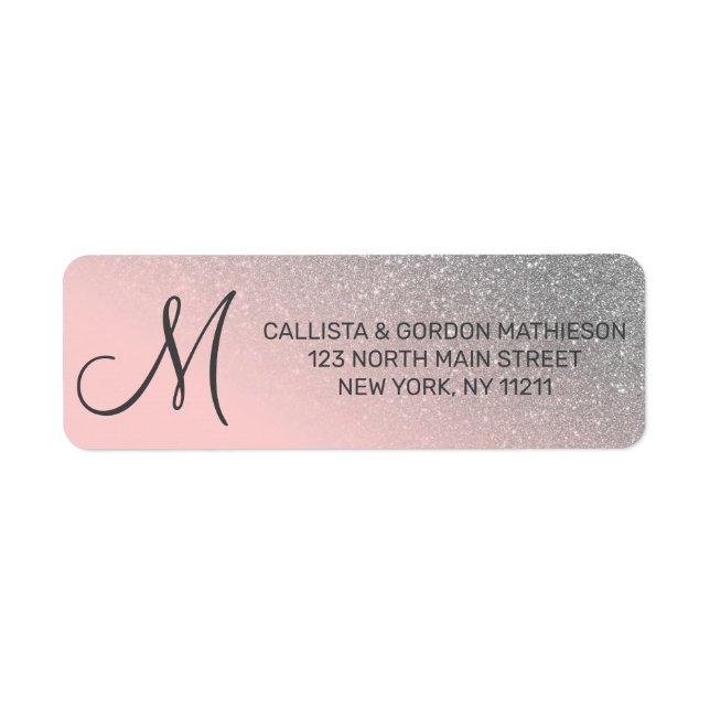 Étiquette Monogramme Diagonal Silver Blush Pink Ombre Gradie (Devant)
