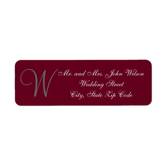 Étiquette Monogramme élégant en gris bordeaux Mariage offici (Devant)