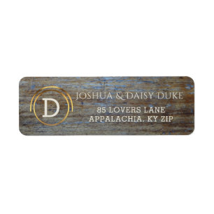 Étiquette Monogramme en bois rustique   Mariage occidental d
