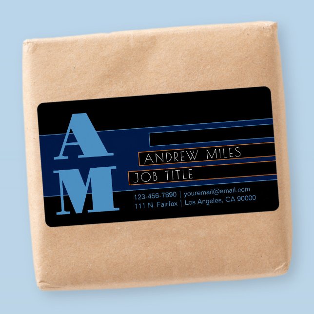 Étiquette Monogramme et formes et couleurs éditable rétro-mo (Créateur téléchargé)