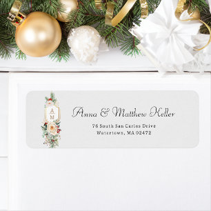 Étiquette Monogramme floral de Noël tout simplement élégant