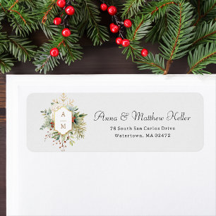 Étiquette Monogramme floral de Noël tout simplement élégant