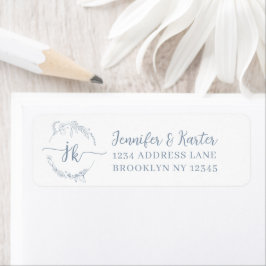 Étiquette Monogramme floral minimaliste Dusty bleu