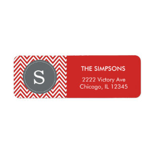 Étiquette Monogramme gris Zigzag rouge tomate personnalisabl