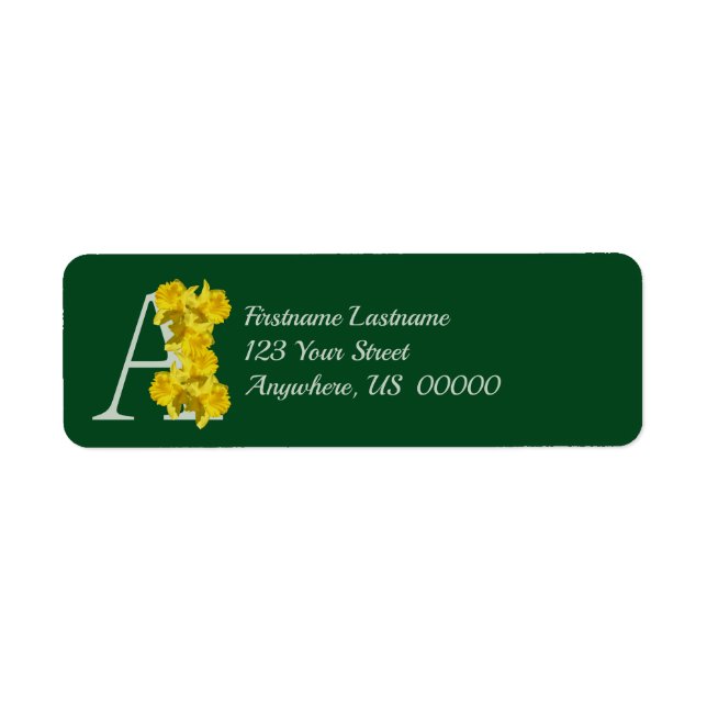 Étiquette Monogramme initiale A jonquille Votre nom Adresse (Devant)