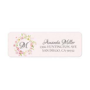 Étiquette Monogramme Joli rose Floral Adresse de retour