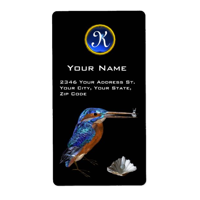 Étiquette MONOGRAMME KINGFISHER, Bleu électrique, Sapphire (Devant)