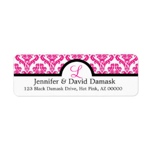 Étiquette Monogramme L Hot rose Mariage Damask