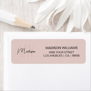 Étiquette Monogramme Logo Rose Pâle Adresse de Retour Modern