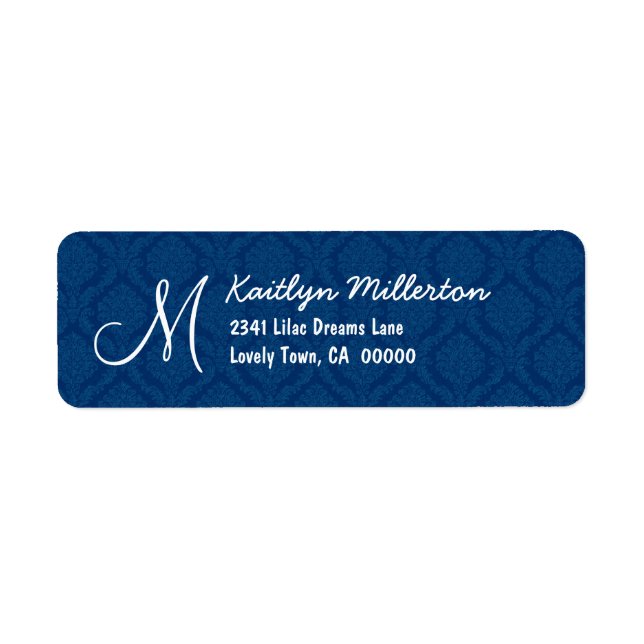 Étiquette Monogramme M Mariage V608 DarkBlue Damask (Devant)