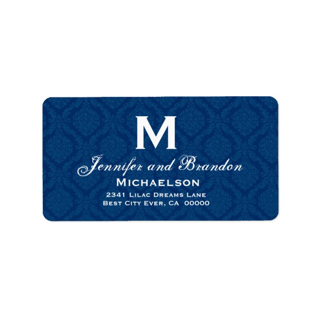 Étiquette Monogramme Mariage bleu et blanc de la marine Pers (Devant)