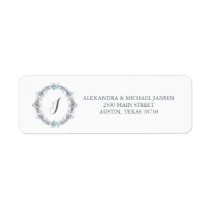 Étiquette Monogramme Mariage de germe bleu et violet