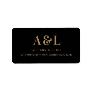 Étiquette Monogramme mariage minimaliste Black Gold