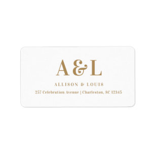 Étiquette Monogramme mariage minimaliste or blanc