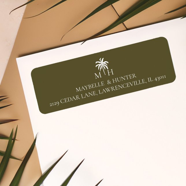 Étiquette Monogramme minimal de palmiers tropicaux (Minimal Tropical Palm Tree Monogram Label)