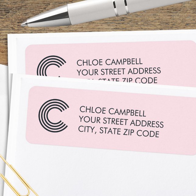 Étiquette Monogramme minimaliste moderne gris rose (Créateur téléchargé)