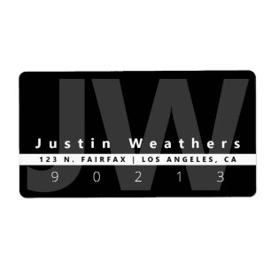 Étiquette Monogramme moderne Black White & Grey Address