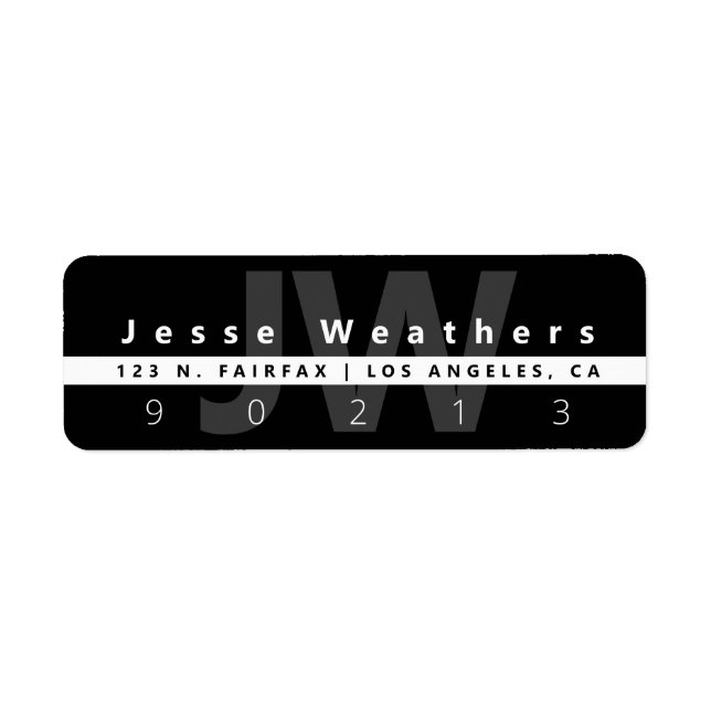 Étiquette Monogramme moderne | Black White & Grey Address (Devant)