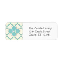 Monogramme moderne Quatrefoil Motif ivoire Turquoi