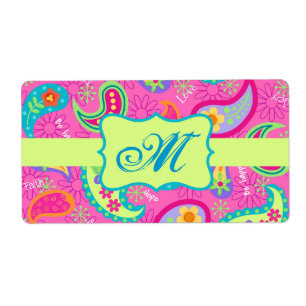 Étiquette Monogramme Motif Paisley moderne Fuchsia Hot Pin