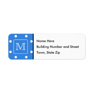 Étiquette Monogramme Motif Polka bleu et blanc. Personnalisé