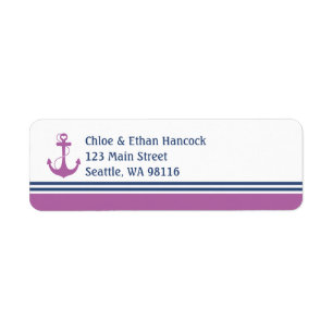 Étiquette Monogramme nautique pourpre d'Ancre de coeur