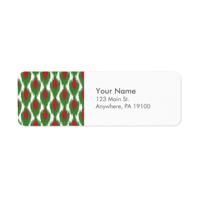 Étiquette Monogramme Noël Rouge Vert Ikat Diamant Motif (Devant)