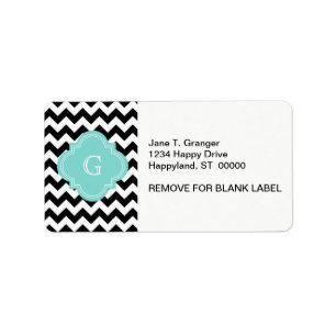 Étiquette Monogramme noir blanc Chevron Zig-Zag Turquoise