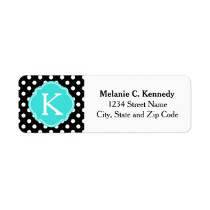 Étiquette Monogramme noir blanc Pois bleu Quatrefoil