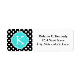 Étiquette Monogramme noir blanc Pois bleu Quatrefoil