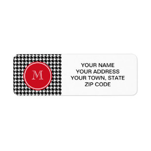 Étiquette Monogramme noir et blanc de rouge de pied-de-poule