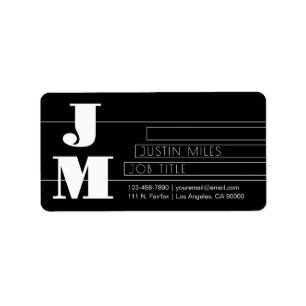 Étiquette Monogramme noir et blanc rétro-moderne personnalis