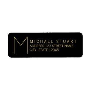 Étiquette Monogramme noir et or moderne simple