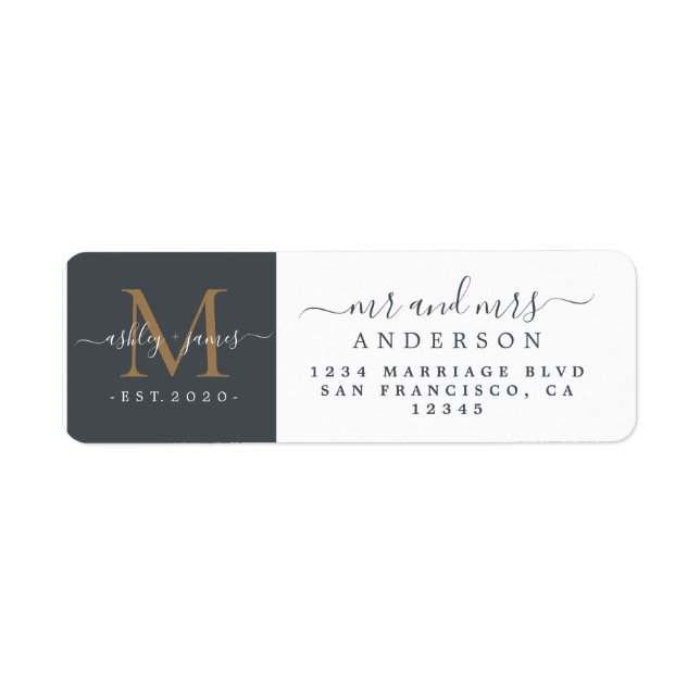 Étiquette Monogramme nouvellement marié M. Mme Adresse de re (Devant)
