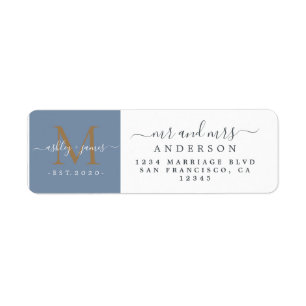 Étiquette Monogramme nouvellement marié M. Mme Adresse de re
