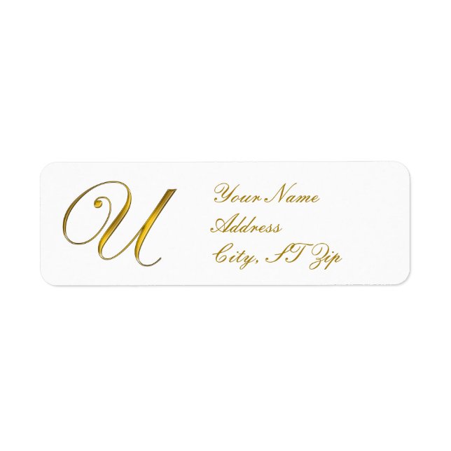 Étiquette Monogramme or U Customisé Adresse de retour Étique (Devant)