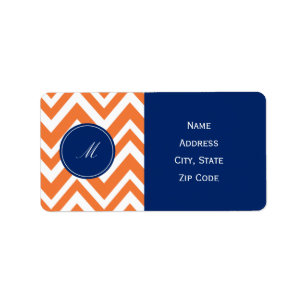 Étiquette Monogramme Orange Zigzag Motif avec Royal Blue