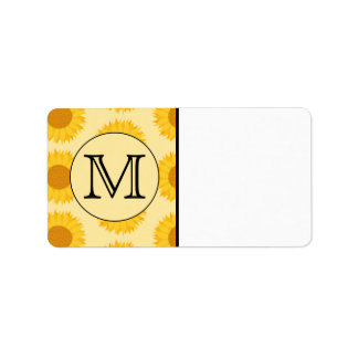Étiquette Monogramme personnalisé, avec tournesol jaune.