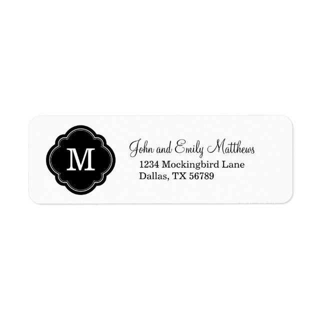 Étiquette Monogramme personnalisé noir et blanc (Devant)