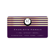 Monogramme Plum violet Faux Gold RSVP Stripes