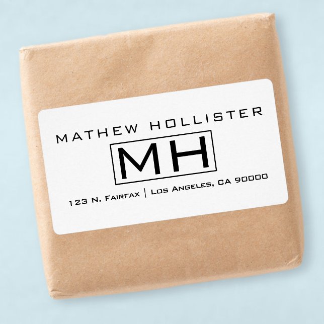 Étiquette Monogramme Professionnel Moderne Noir sur Fond Bla (Créateur téléchargé)